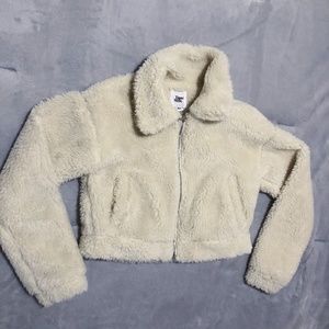 Tiger Mist White Cropped Faux Fur Jacket